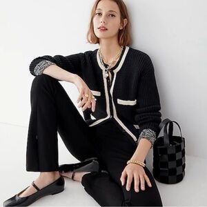 J. Crew Front Pocket Lady Cotton Cardigan Sweater Black Knit Preppy Classic Chic